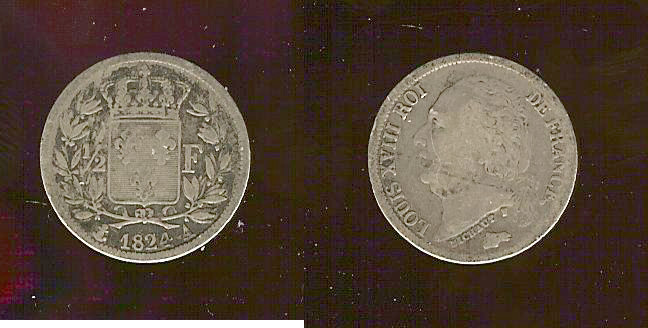 half franc Louis XVIII 1824A aVF